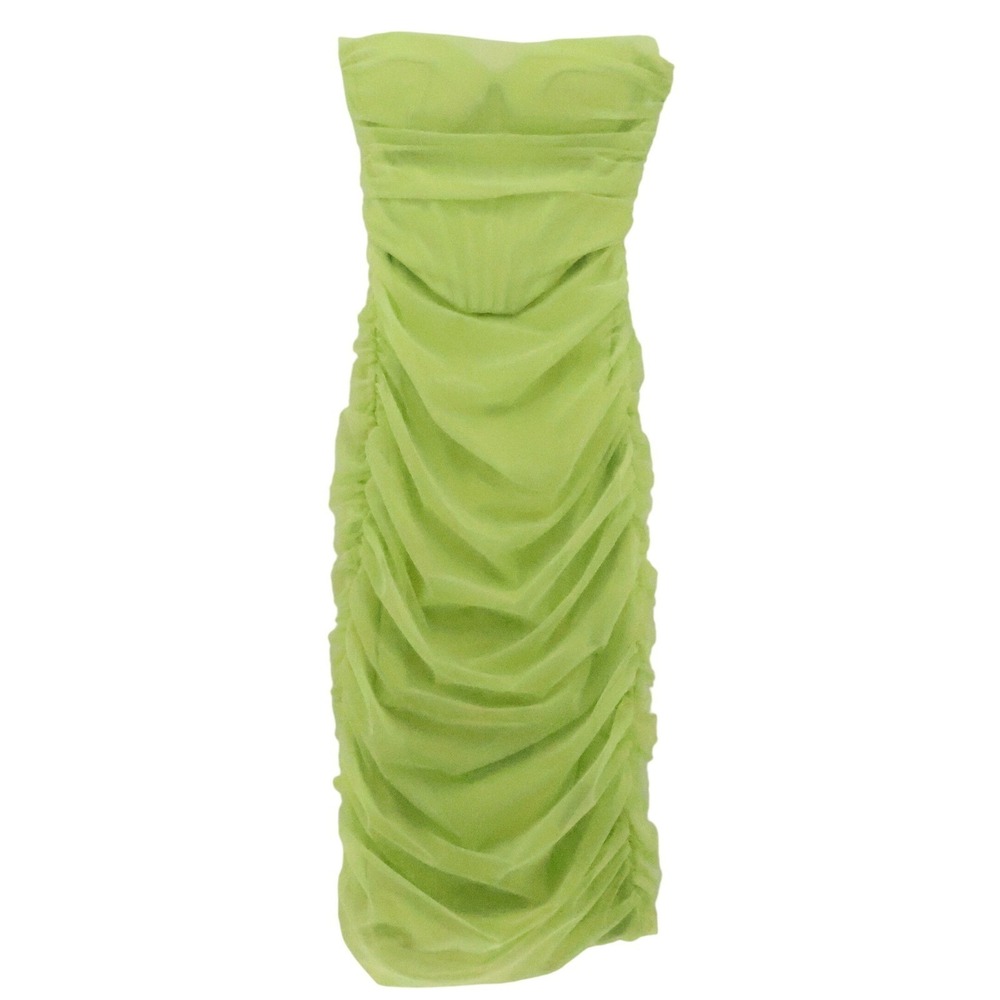 Oh Polly Ruched Mesh Corset Mini Dress Womens Size‎ 0 Lime Green Neon Party